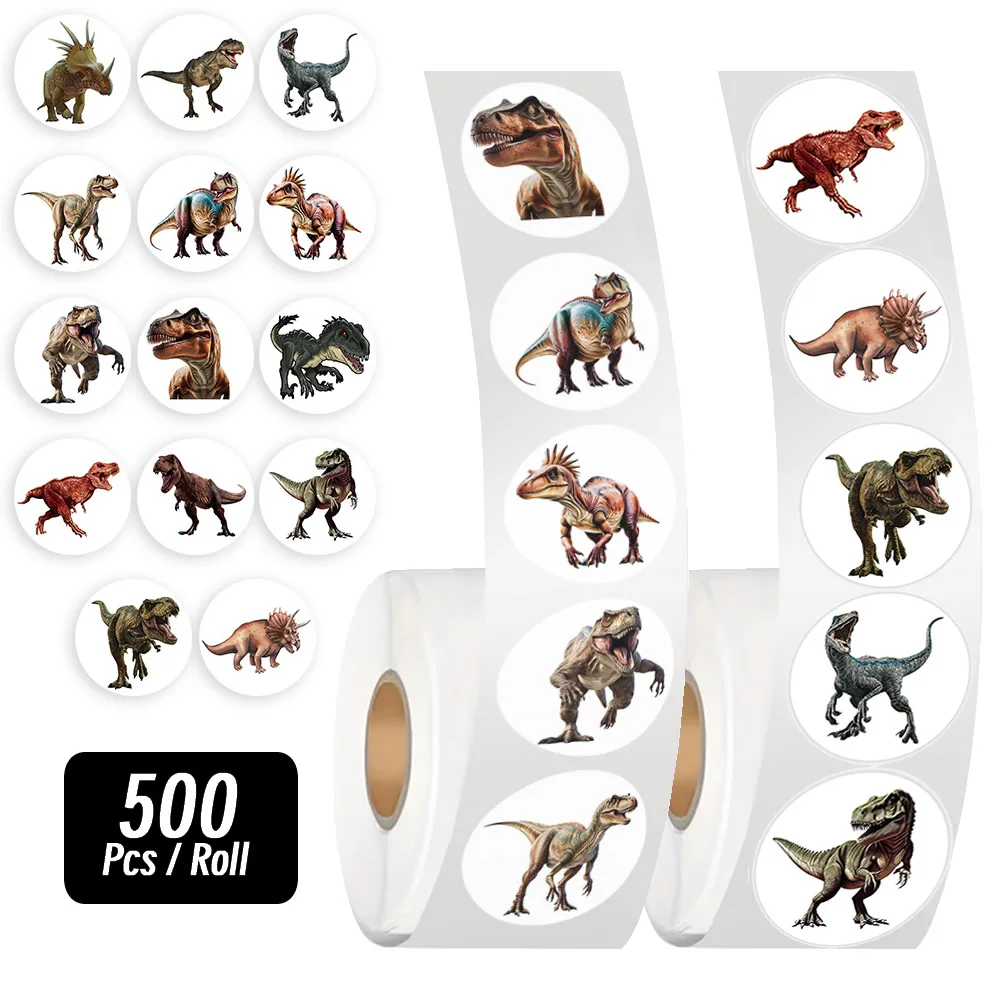 500pcs/roll Cartoon Dinosaur Stickers For School Reward Stickers Classroom Decoration Encouragement Sticker For Student Teacher