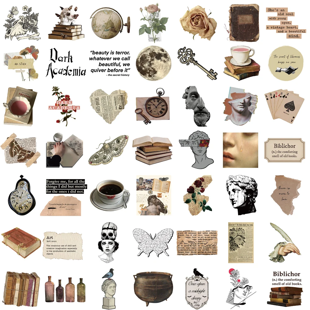 50PCS Dark Academia Stickers Nostalgia Gift Cafe DIY Laptop Phone Luggage Guitar Bottle Art Picture Community Dormitory 