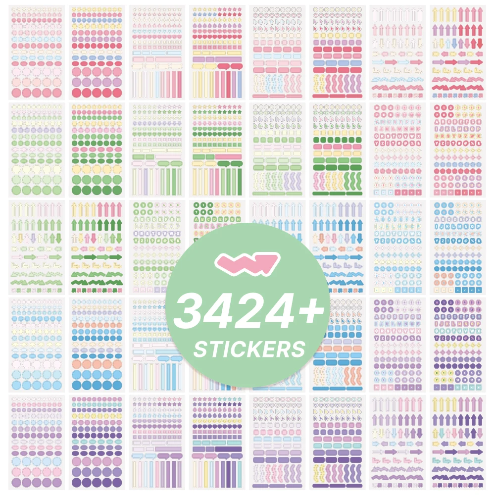 40 Sheets Colorful Paper Index Label Stickers 3424+ Pcs Planning Stickers Diary Notes Marking Aesthetic Creative Stickers