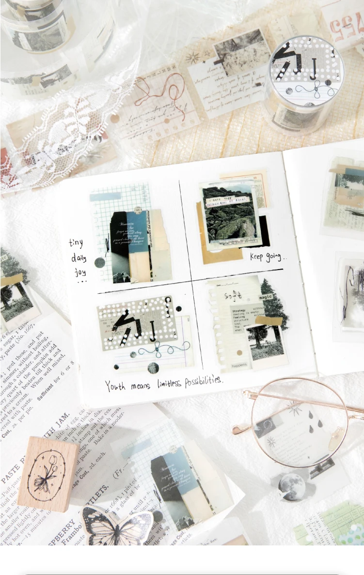 Journal GO 5x200cm Freedom is the Wilderness Retro Art Die Cut Tape Stickers Creative Journal Scrapbooking DIY Aesthetic Sticker