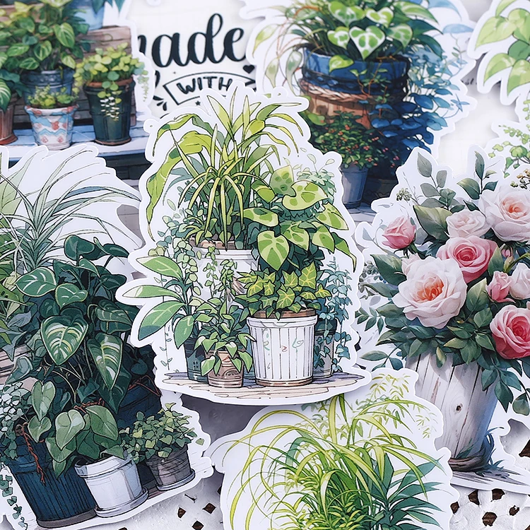 17pcs Cute Waterproof Cartoon Plant Decorative Stickers for Journal Scrapbooking DIY Album INS Style Stationery