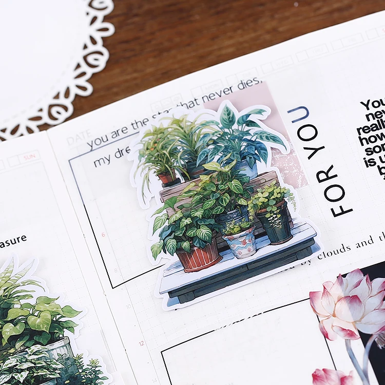 17pcs Cute Waterproof Cartoon Plant Decorative Stickers for Journal Scrapbooking DIY Album INS Style Stationery