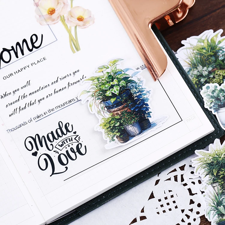 17pcs Cute Waterproof Cartoon Plant Decorative Stickers for Journal Scrapbooking DIY Album INS Style Stationery