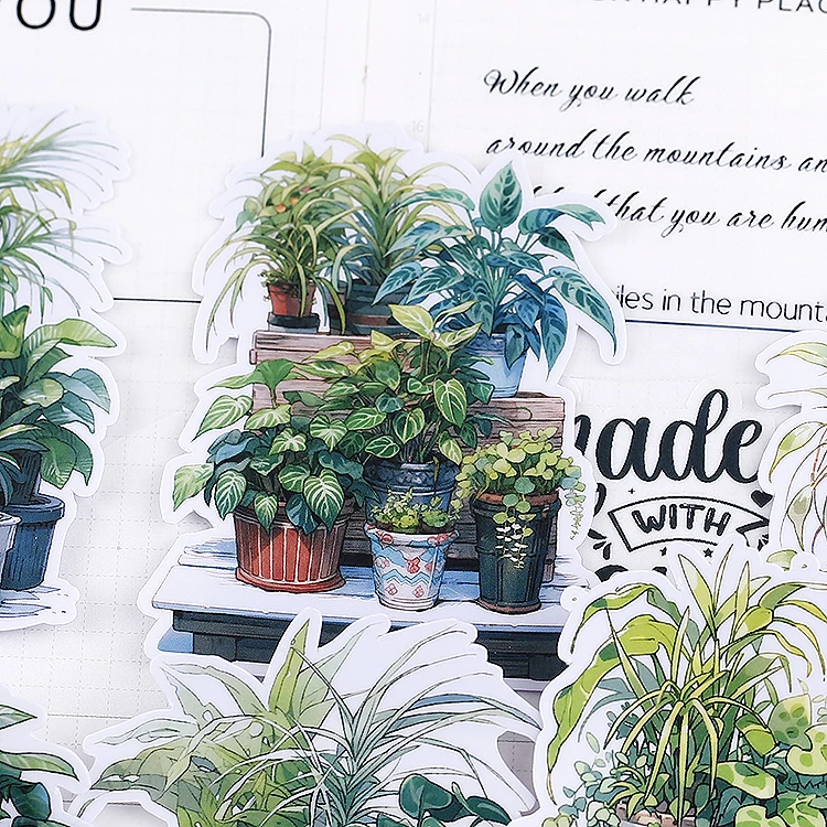 17pcs Cute Waterproof Cartoon Plant Decorative Stickers for Journal Scrapbooking DIY Album INS Style Stationery
