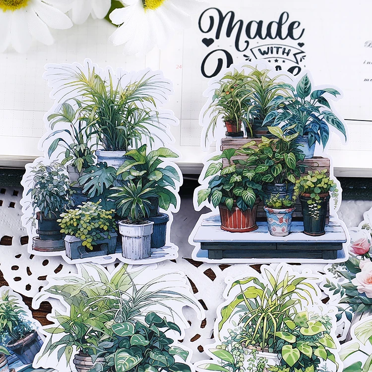 17pcs Cute Waterproof Cartoon Plant Decorative Stickers for Journal Scrapbooking DIY Album INS Style Stationery