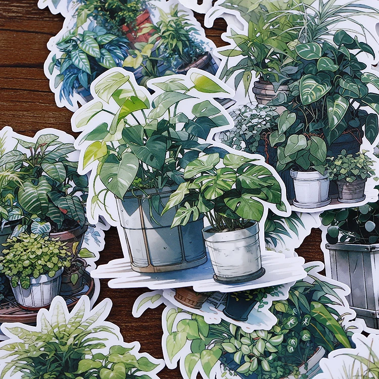 17pcs Cute Waterproof Cartoon Plant Decorative Stickers for Journal Scrapbooking DIY Album INS Style Stationery