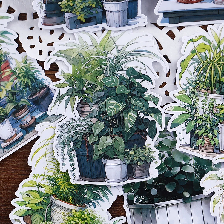 17pcs Cute Waterproof Cartoon Plant Decorative Stickers for Journal Scrapbooking DIY Album INS Style Stationery