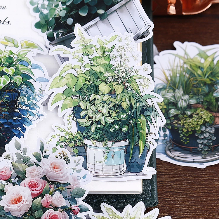 17pcs Cute Waterproof Cartoon Plant Decorative Stickers for Journal Scrapbooking DIY Album INS Style Stationery