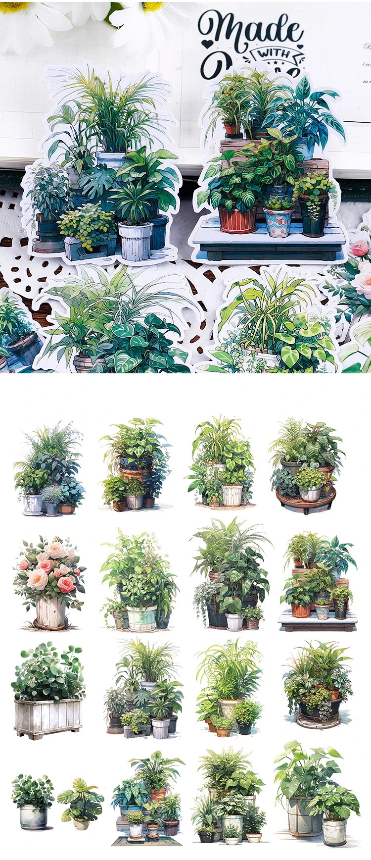 17pcs Cute Waterproof Cartoon Plant Decorative Stickers for Journal Scrapbooking DIY Album INS Style Stationery