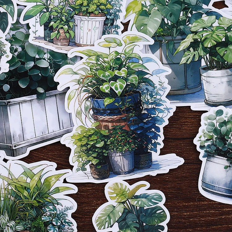 17pcs Cute Waterproof Cartoon Plant Decorative Stickers for Journal Scrapbooking DIY Album INS Style Stationery
