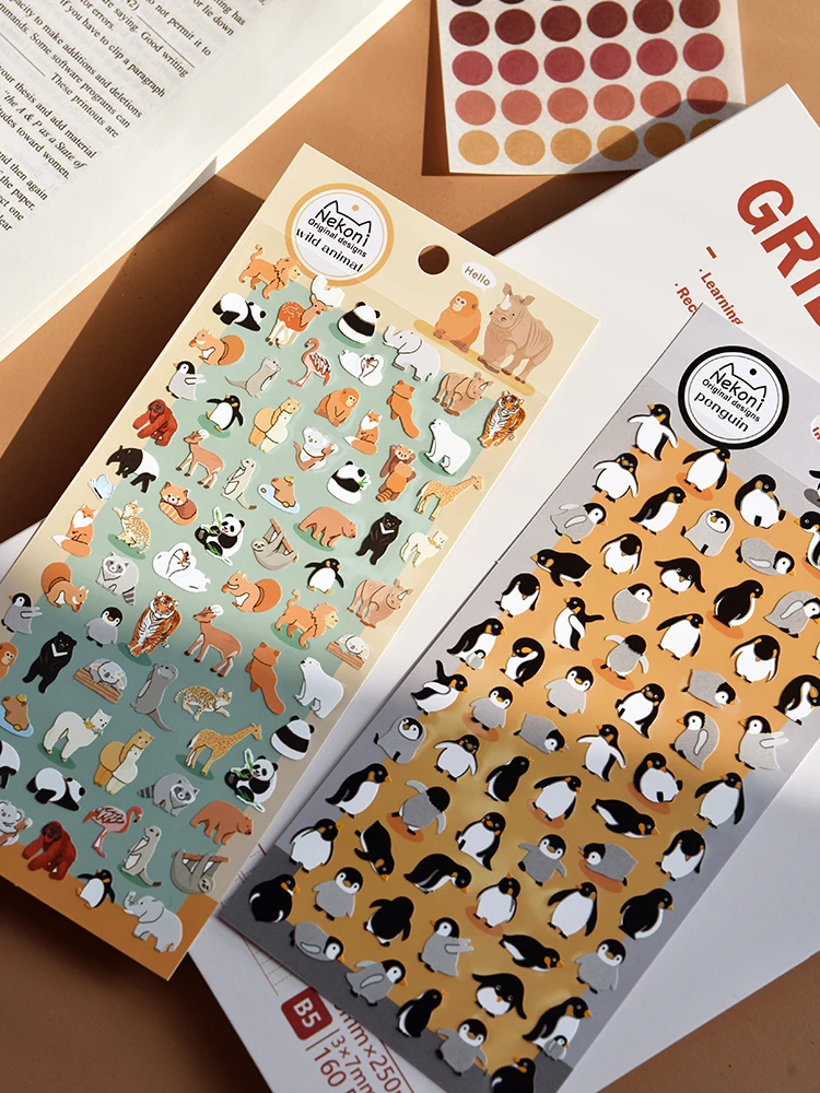 Korean Import Original NEKONI Animals Penguin Dinosaur Stickers Scrapbooking Diy Journal Stationery Sticker Decor School Supply