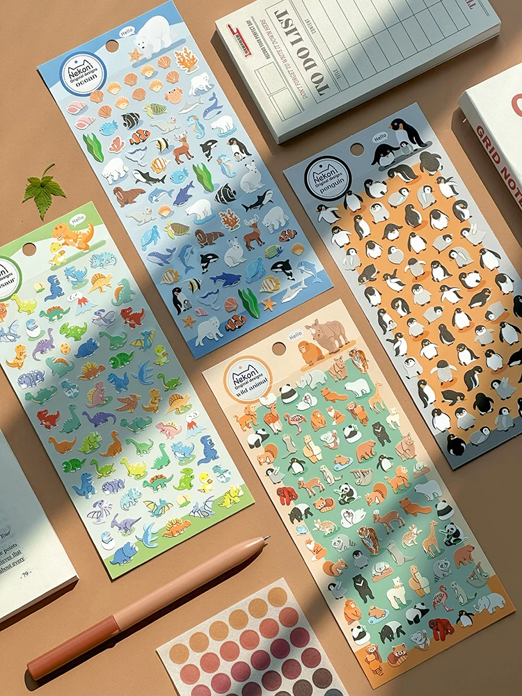 Korean Import Original NEKONI Animals Penguin Dinosaur Stickers Scrapbooking Diy Journal Stationery Sticker Decor School Supply