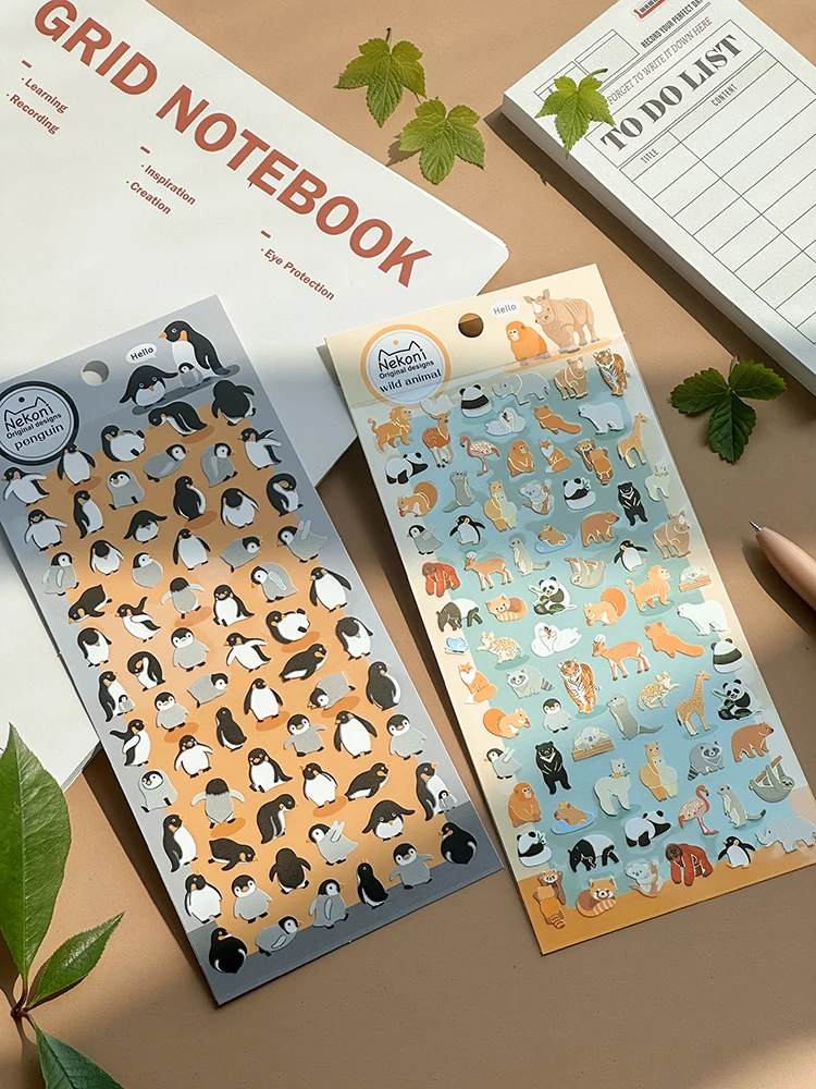 Korean Import Original NEKONI Animals Penguin Dinosaur Stickers Scrapbooking Diy Journal Stationery Sticker Decor School Supply