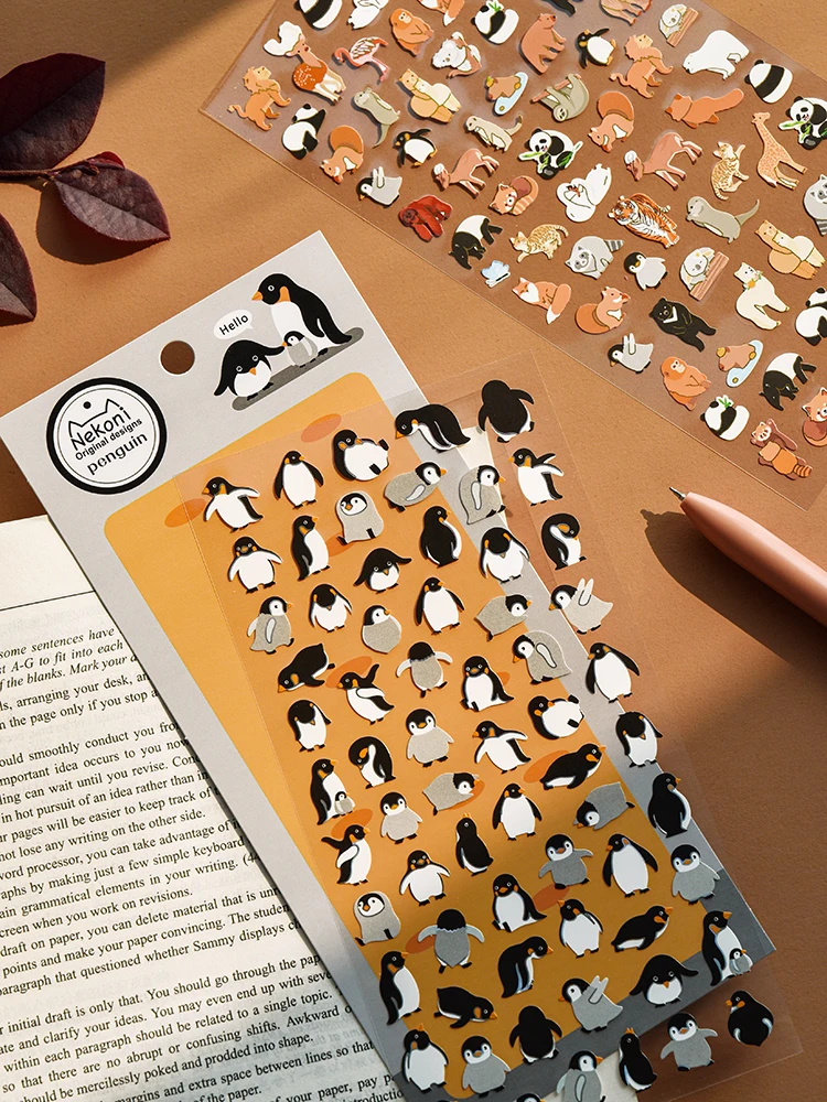 Korean Import Original NEKONI Animals Penguin Dinosaur Stickers Scrapbooking Diy Journal Stationery Sticker Decor School Supply