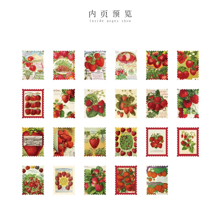 46pcs Strawberry Orchard Stamp Decorative Stickers for Scrapbooking DIY Journal Diary Stick Labels Album Stationery