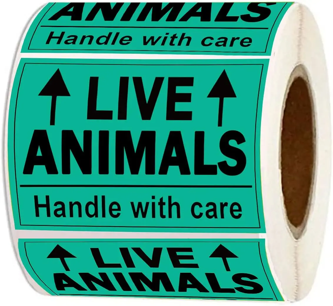 Remarkable Live Animals Please Handle with Care Stickers,2 X 3 Inch Fluorescent Fragile Shipping Label Stickers for Shipping and