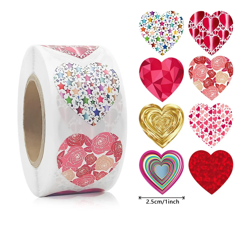 50-500pcs 1inch Red Heart Stickers for Valentine's Day Baking Packaging Sticker Envelope Seals Love Decorative Sticker