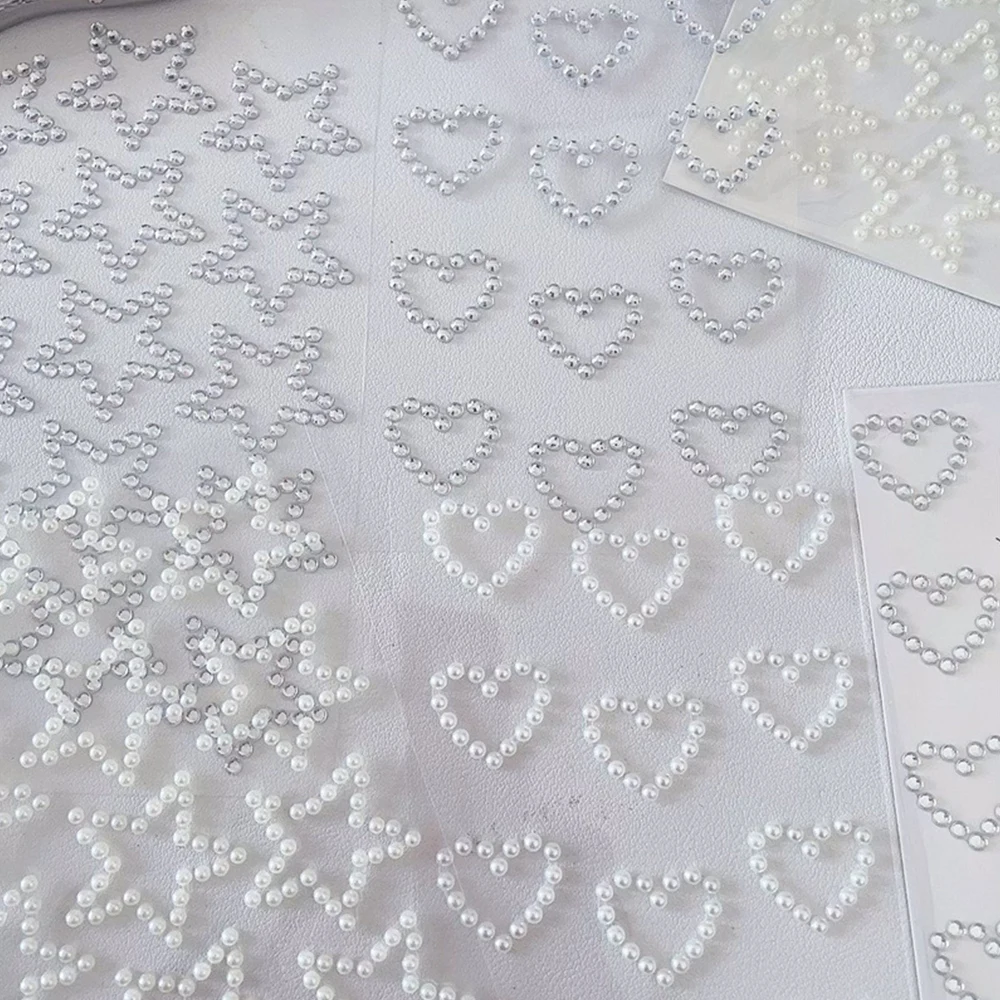 3D Star Heart Shaped Pearls Crystal Stickers Kids DIY Self Adhesive Jewel Crafts Sparkly Rhinestone Stationery Stickers Girls