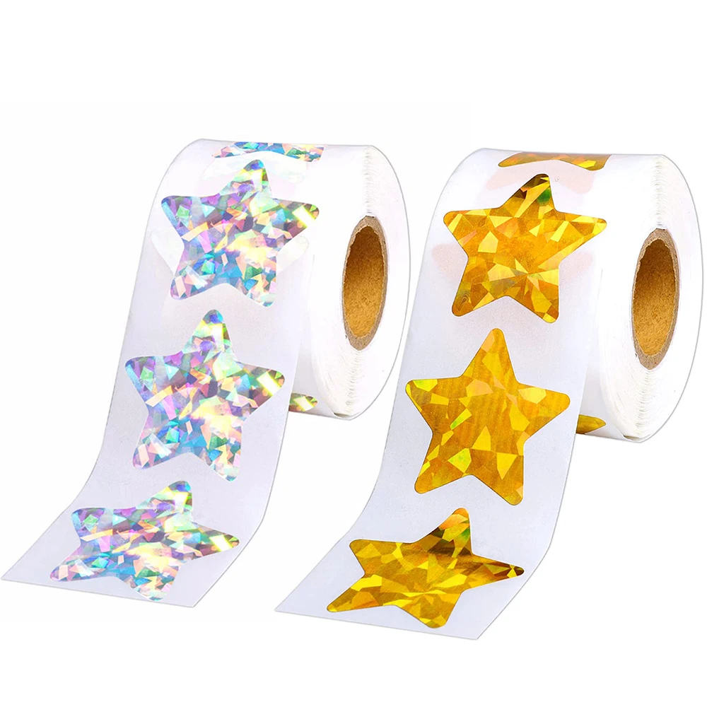 50-500pcs Holographic Silver Star Stickers For Kids Reward Gold Foil Star Stickers Labels For Wall Crafts Classroom Supplies