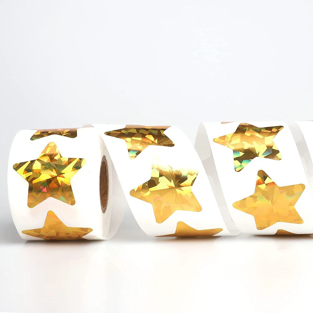 50-500pcs Holographic Silver Star Stickers For Kids Reward Gold Foil Star Stickers Labels For Wall Crafts Classroom Supplies
