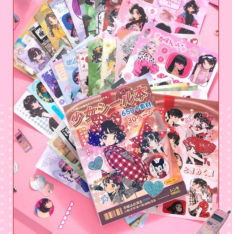 30sheets Kawaii Showa Diary Series Die Cutting Sticker Books DIY Diary Scrapbook Phone Case Aesthetics Stationery Stickers