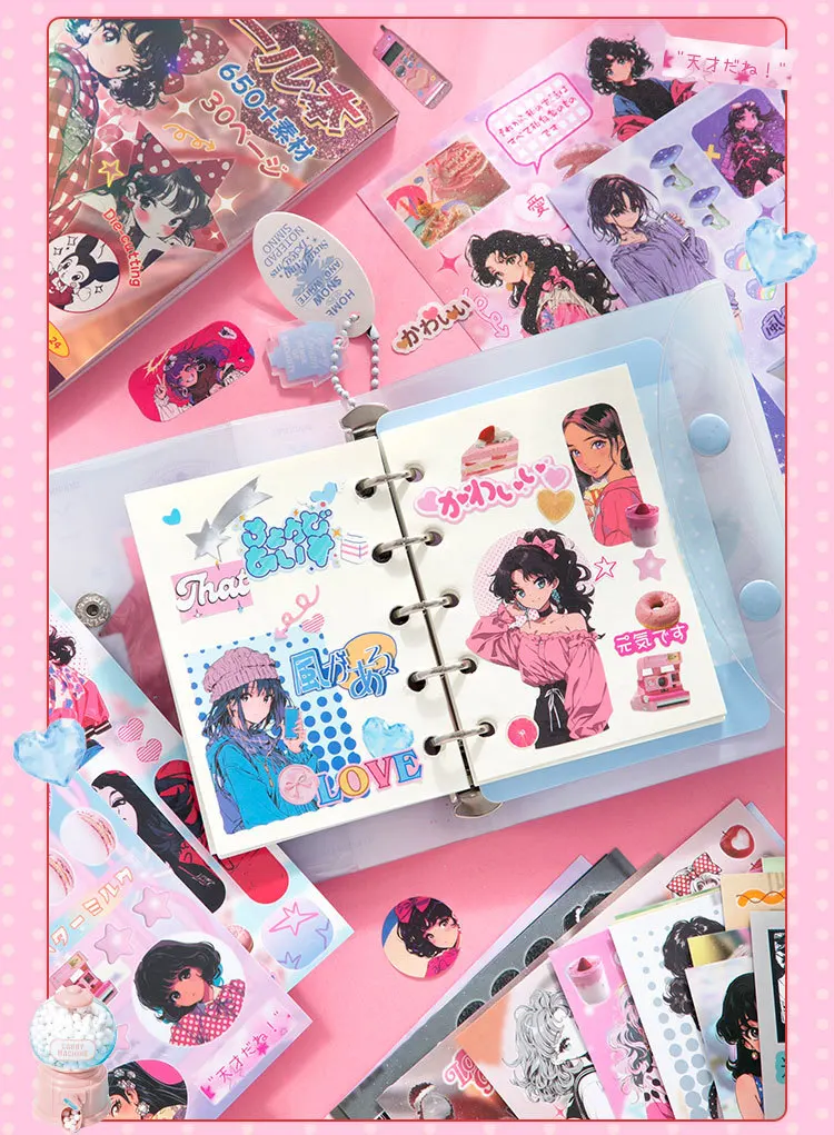 30sheets Kawaii Showa Diary Series Die Cutting Sticker Books DIY Diary Scrapbook Phone Case Aesthetics Stationery Stickers