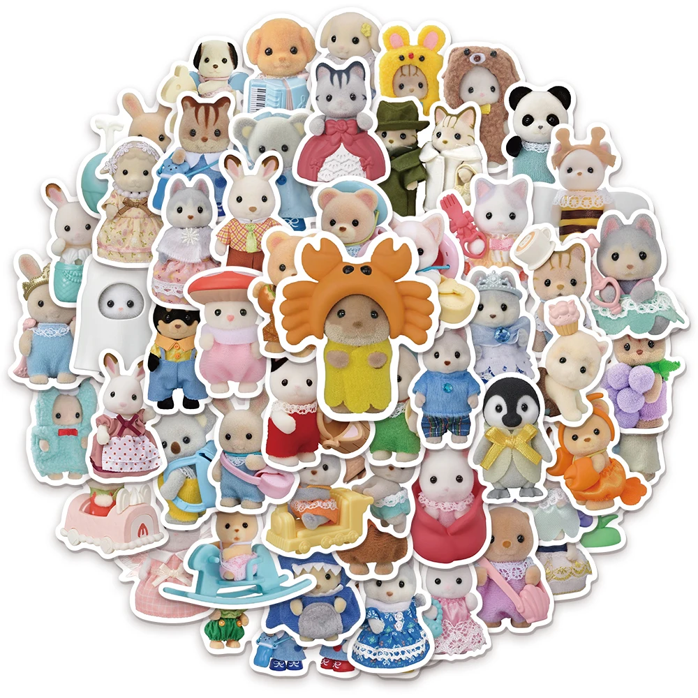 55/110/165PCS Calico Critters Family Cartoon Cute Handheld Notebook Skateboarding Luggage Decorative Stickers