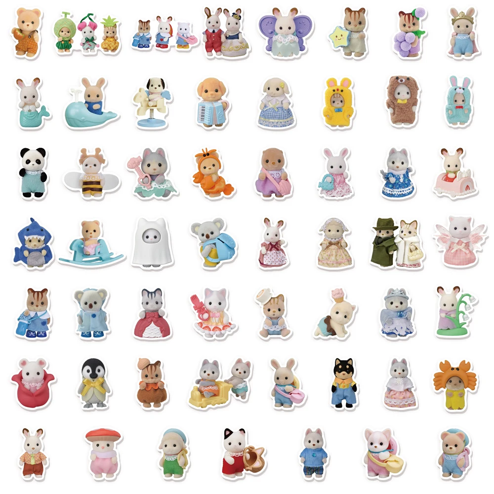 55/110/165PCS Calico Critters Family Cartoon Cute Handheld Notebook Skateboarding Luggage Decorative Stickers