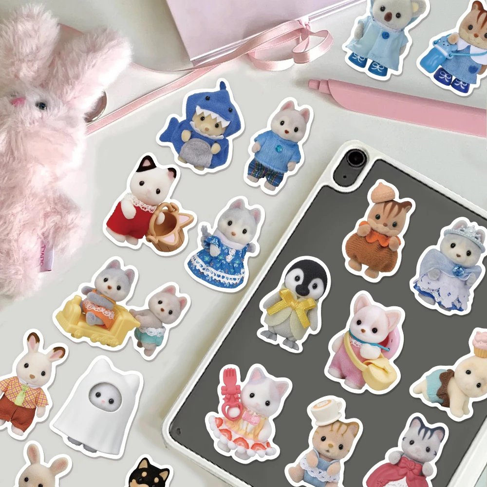 55/110/165PCS Calico Critters Family Cartoon Cute Handheld Notebook Skateboarding Luggage Decorative Stickers