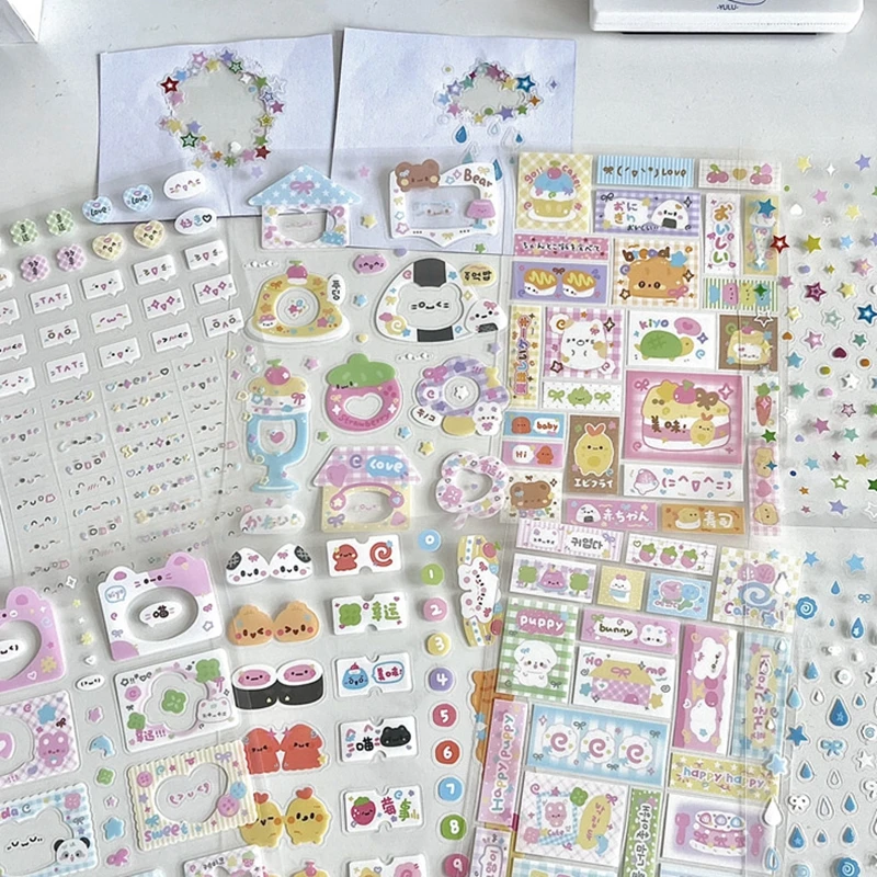 8pcs Set Korean Ins Cute Cartoon Cut Film Sticker for Phone Camera Luggage Journal Sticker Kawaii Decoration Sticker Gift