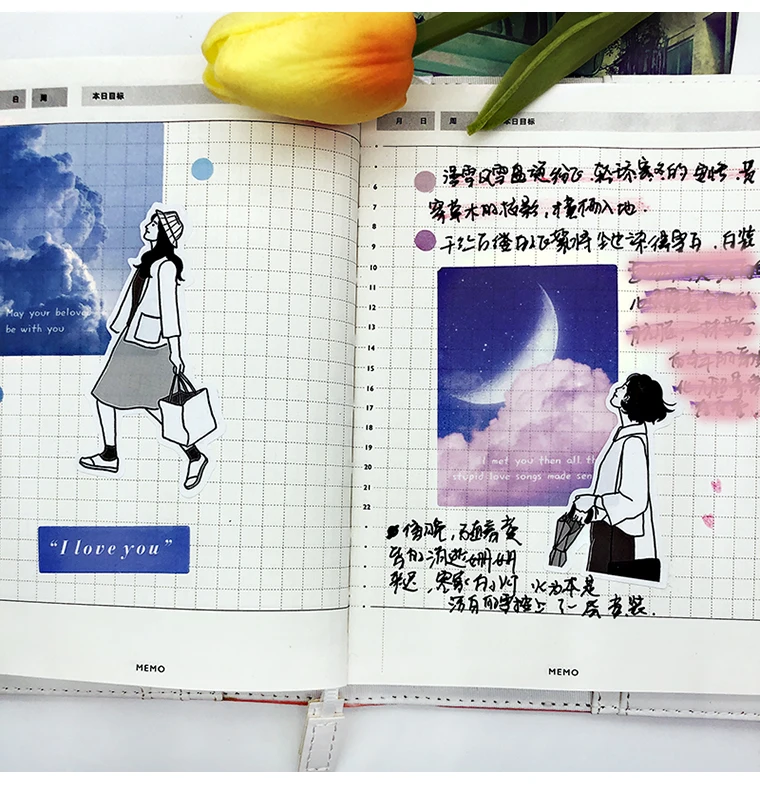 51pcs Cute Girl's Happy Life Character Boy Handbook Sticker Material Package Set Simple Ins Style Scrapbooking