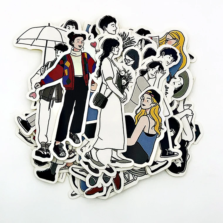 51pcs Cute Girl's Happy Life Character Boy Handbook Sticker Material Package Set Simple Ins Style Scrapbooking