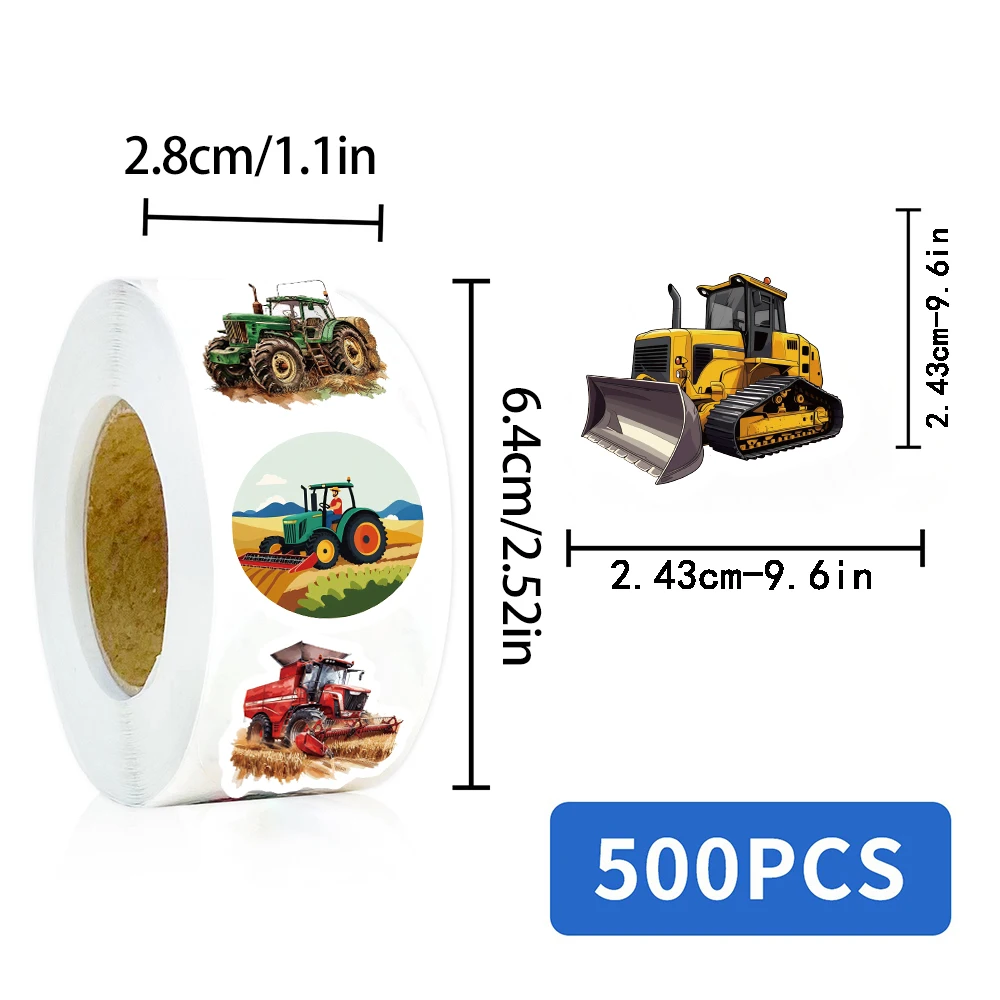 500PCS Cartoon Tractor Roll Stickers Skateboard Art Picture Laptops Graffiti PVC Waterproof Aesthetic Community Dormitory Sticke