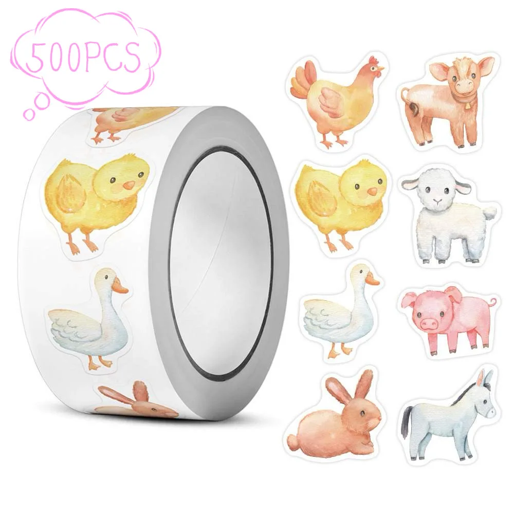 1 Roll of 500 Non-Standard Farm Animal Stickers 2.5cm/1.0'' DIY Gift Decoration Reward Learning Graffiti Game Art Stickers Suita