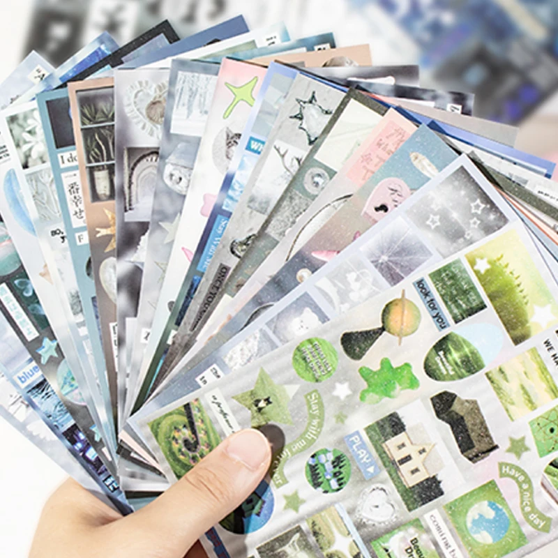 30/60pcs Mirror Tide Cut Film Sticker Book For Phone Camera Luggage Journal Sticker Kawaii Student Handbook Decorative Sticker