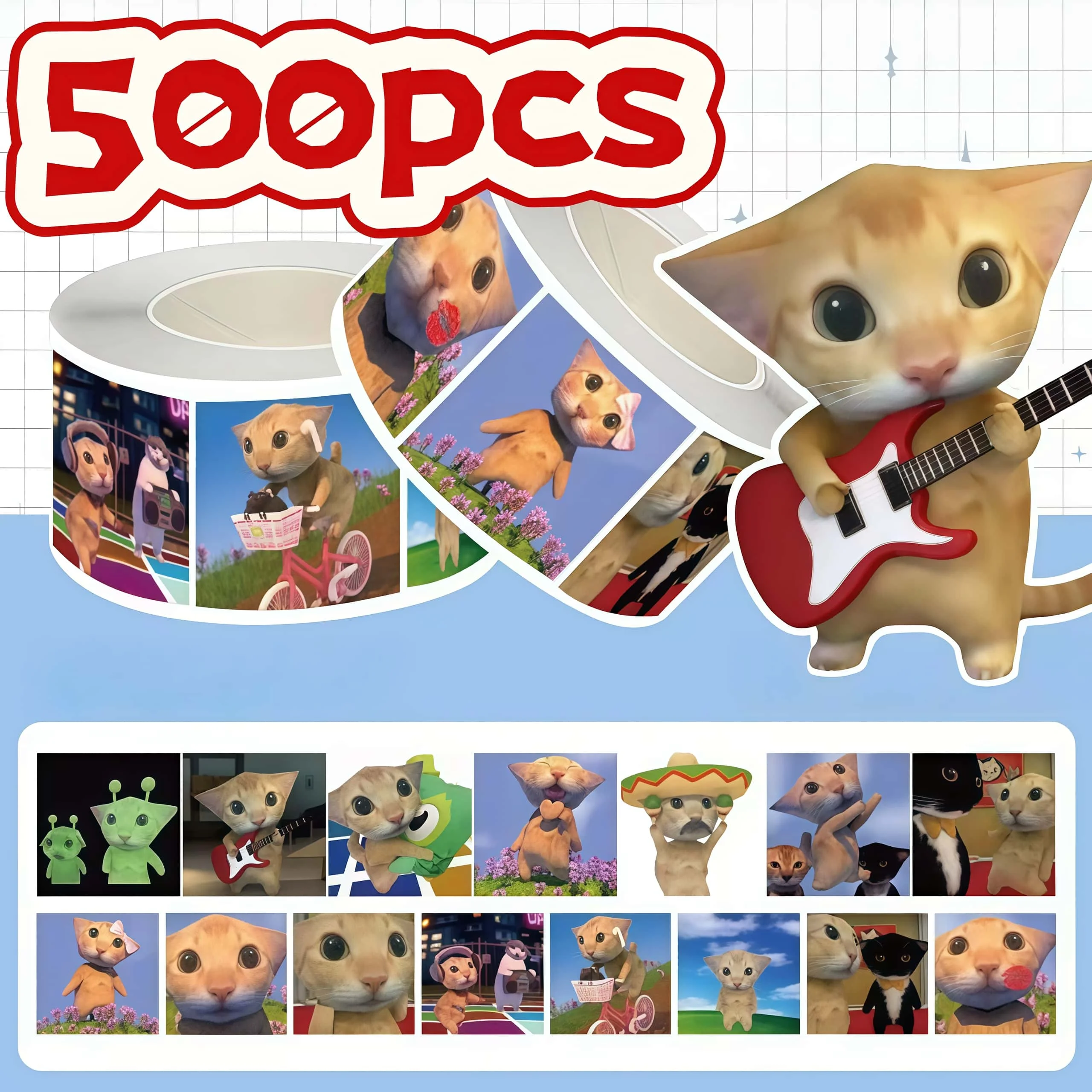 500Pcs Abstract Funny Cat Sticker Roll, Whimsical Unique Patterns Seal Stickers for Decor, DIY & Gifts
