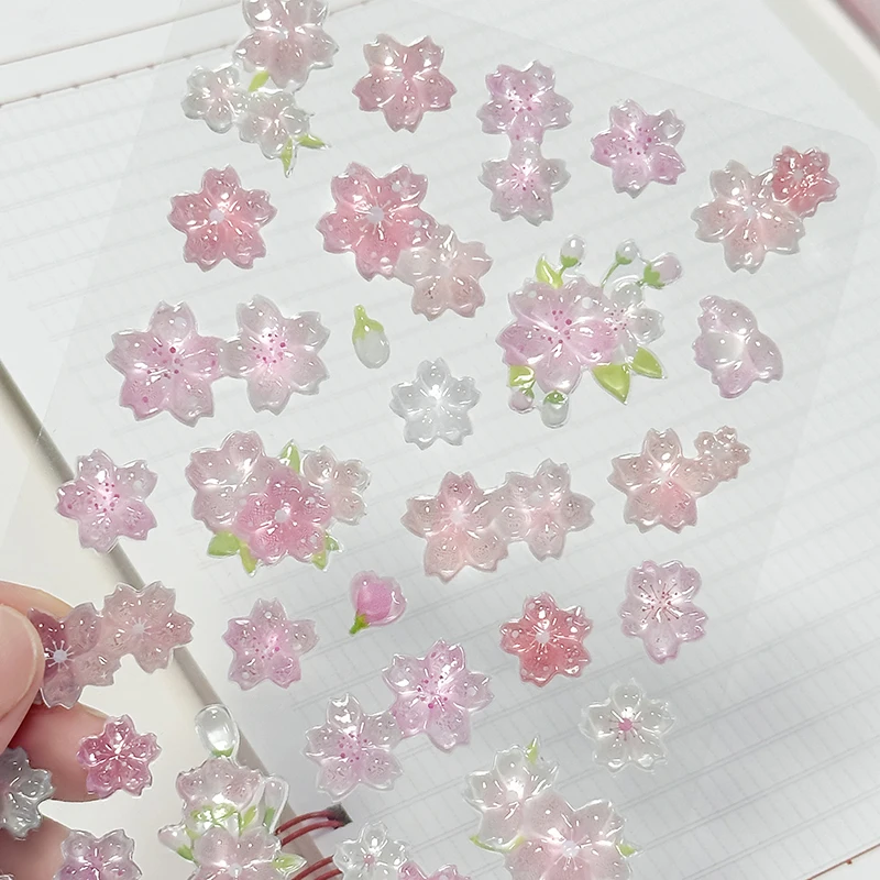 Korean Import Original NEKONI Sakura Cherry Blossom Pink 3D Relief Stickers Scrapbooking Diy Journal Cute Stationery Sticker