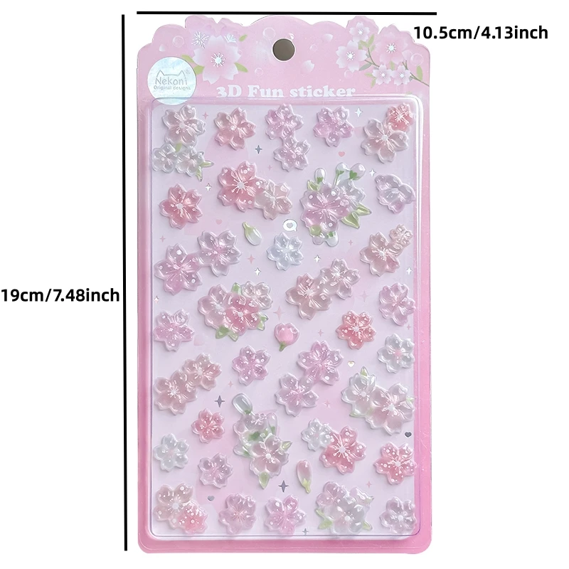 Korean Import Original NEKONI Sakura Cherry Blossom Pink 3D Relief Stickers Scrapbooking Diy Journal Cute Stationery Sticker