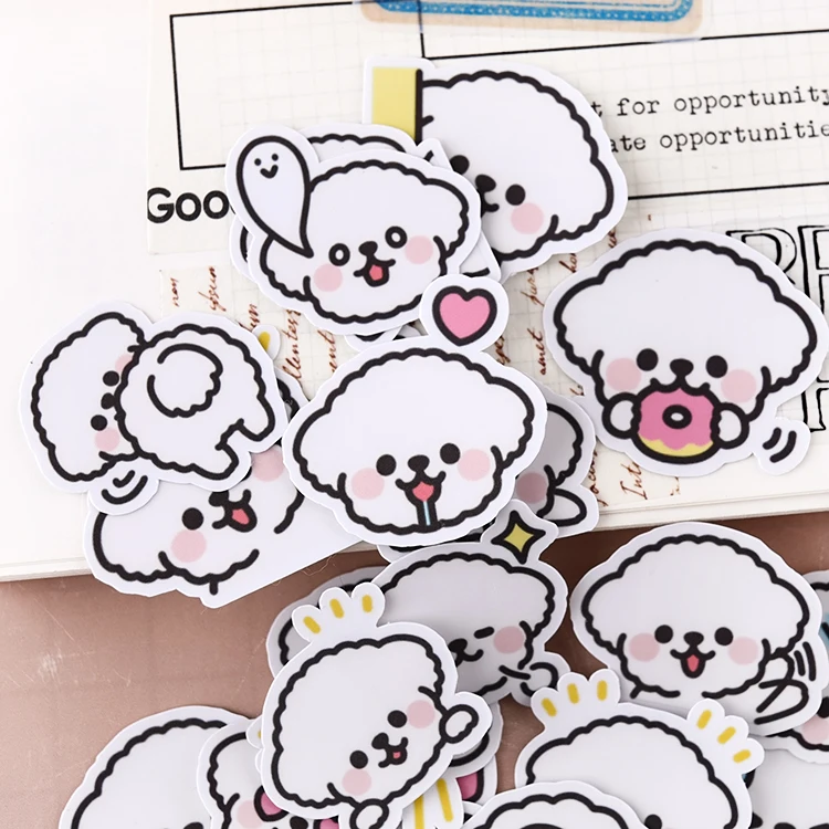 40pcs Cute Cartoon Stickers Hand Account Diy Album Waterproof Translucent Decorative Stickers White Dog Head Portrait