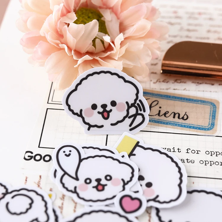 40pcs Cute Cartoon Stickers Hand Account Diy Album Waterproof Translucent Decorative Stickers White Dog Head Portrait