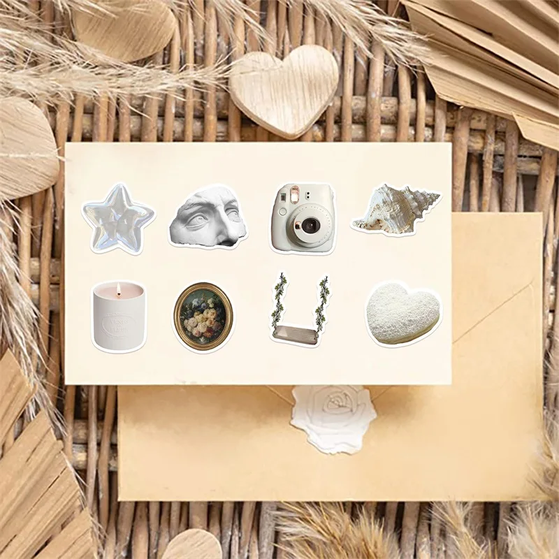 10/30/50PCS INS White PVC Sticker Aesthetic Decoration Scrapbooking Sketchbook Korean Stationery School Supplies
