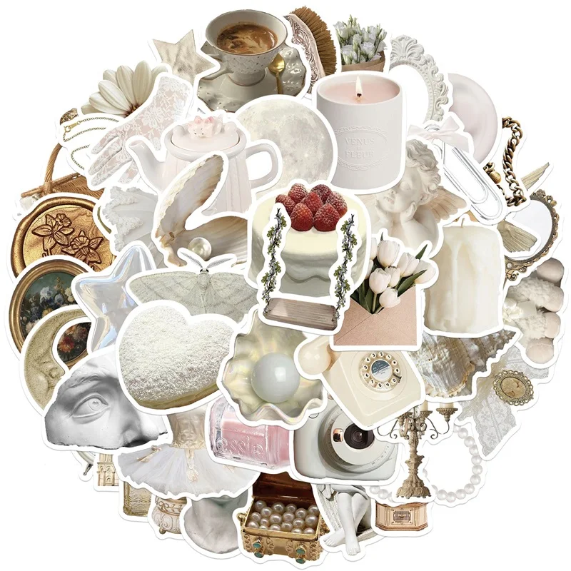 10/30/50PCS INS White PVC Sticker Aesthetic Decoration Scrapbooking Sketchbook Korean Stationery School Supplies