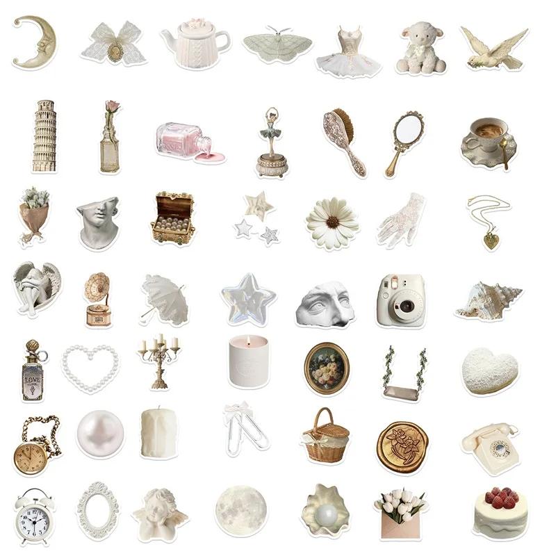 10/30/50PCS INS White PVC Sticker Aesthetic Decoration Scrapbooking Sketchbook Korean Stationery School Supplies
