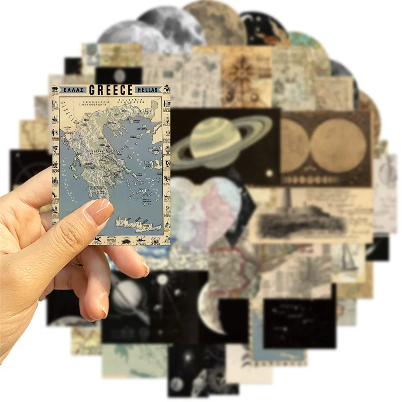 10/30/50PCS Vintage Planet Map PVC Sticker Aesthetic Korean Stationery DIY Decoration Scrapbooking School Supplies