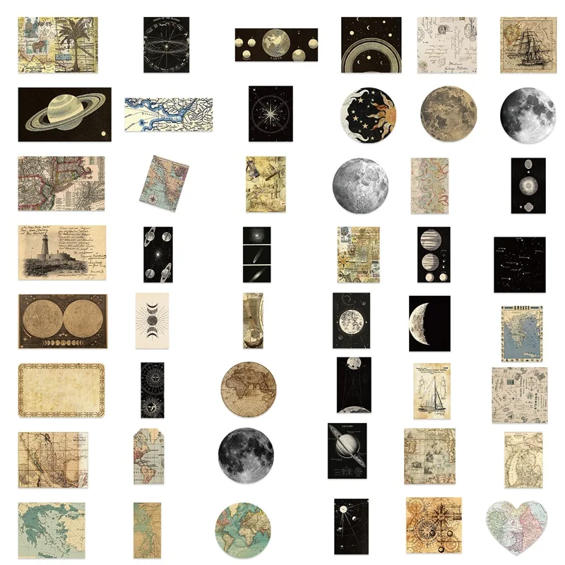 10/30/50PCS Vintage Planet Map PVC Sticker Aesthetic Korean Stationery DIY Decoration Scrapbooking School Supplies