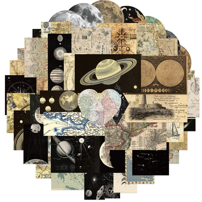 10/30/50PCS Vintage Planet Map PVC Sticker Aesthetic Korean Stationery DIY Decoration Scrapbooking School Supplies