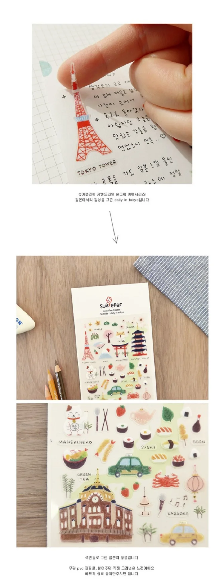 Korean Import Suatelier Daily Travel in Tokyo Stickers Scrapbooking Diy Journal Stationery Sticker Deco School Supplies Gift