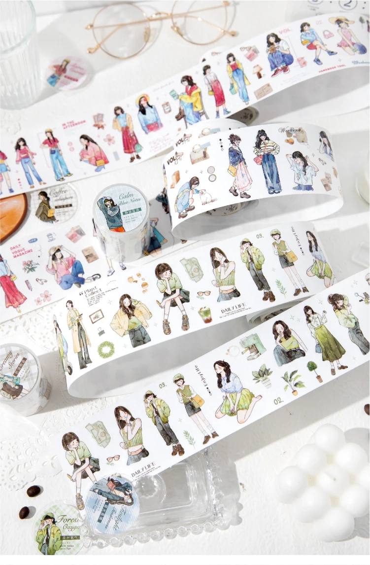 Journal GO 6x200cm Kawaii Scrapbooking Character Masking Tape Decor Diary Album Aesthetics Stationery Junk Journal Tape Stickers