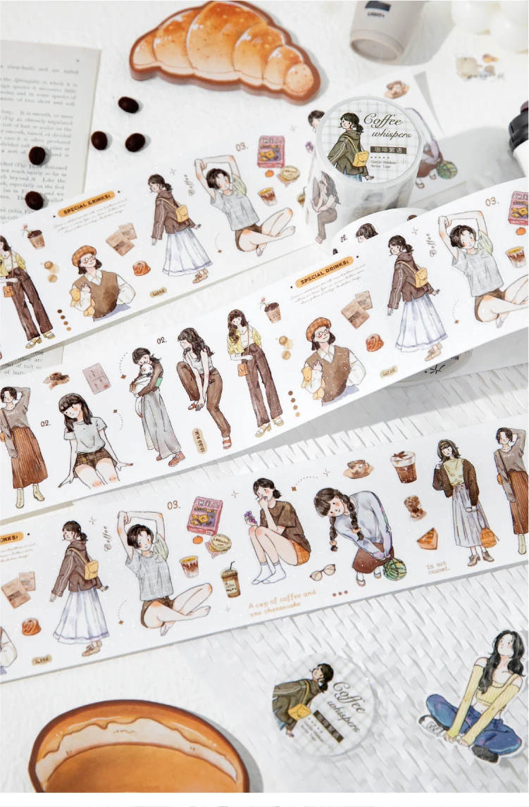 Journal GO 6x200cm Kawaii Scrapbooking Character Masking Tape Decor Diary Album Aesthetics Stationery Junk Journal Tape Stickers