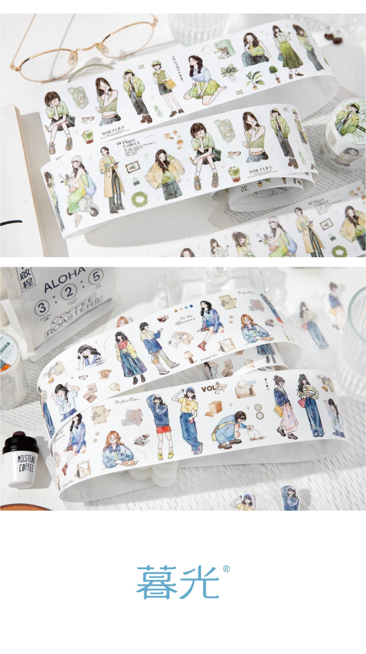Journal GO 6x200cm Kawaii Scrapbooking Character Masking Tape Decor Diary Album Aesthetics Stationery Junk Journal Tape Stickers